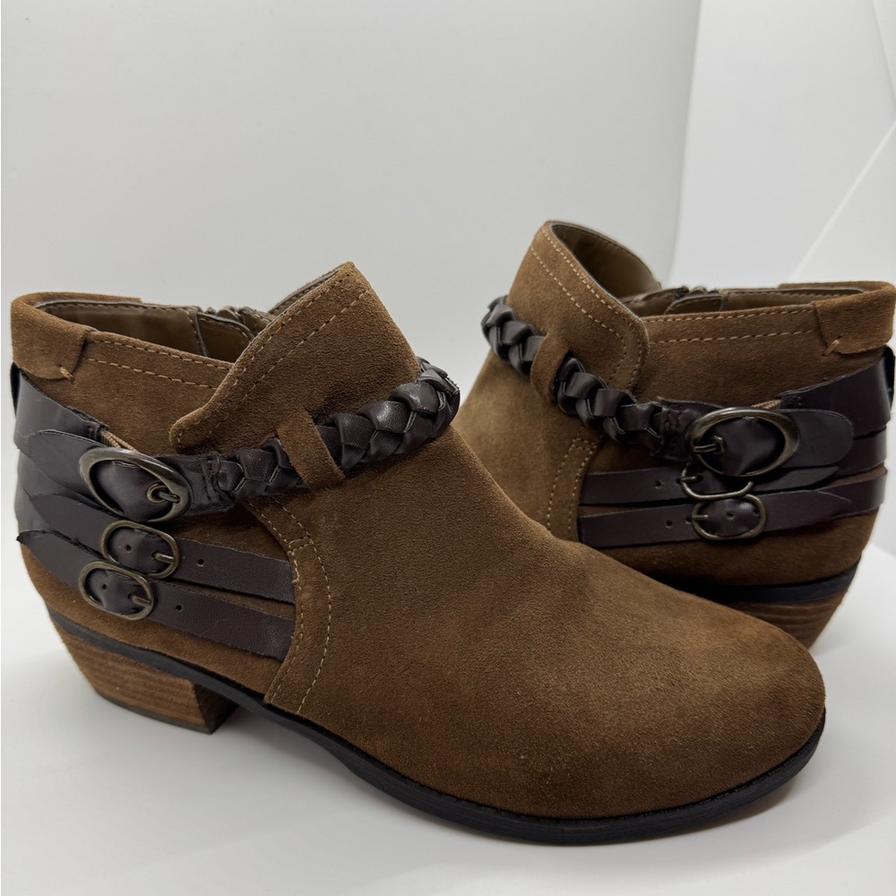 Crown Vintage "Perry" Women’s Brown Leather Fashion Boots Buckles Size 7